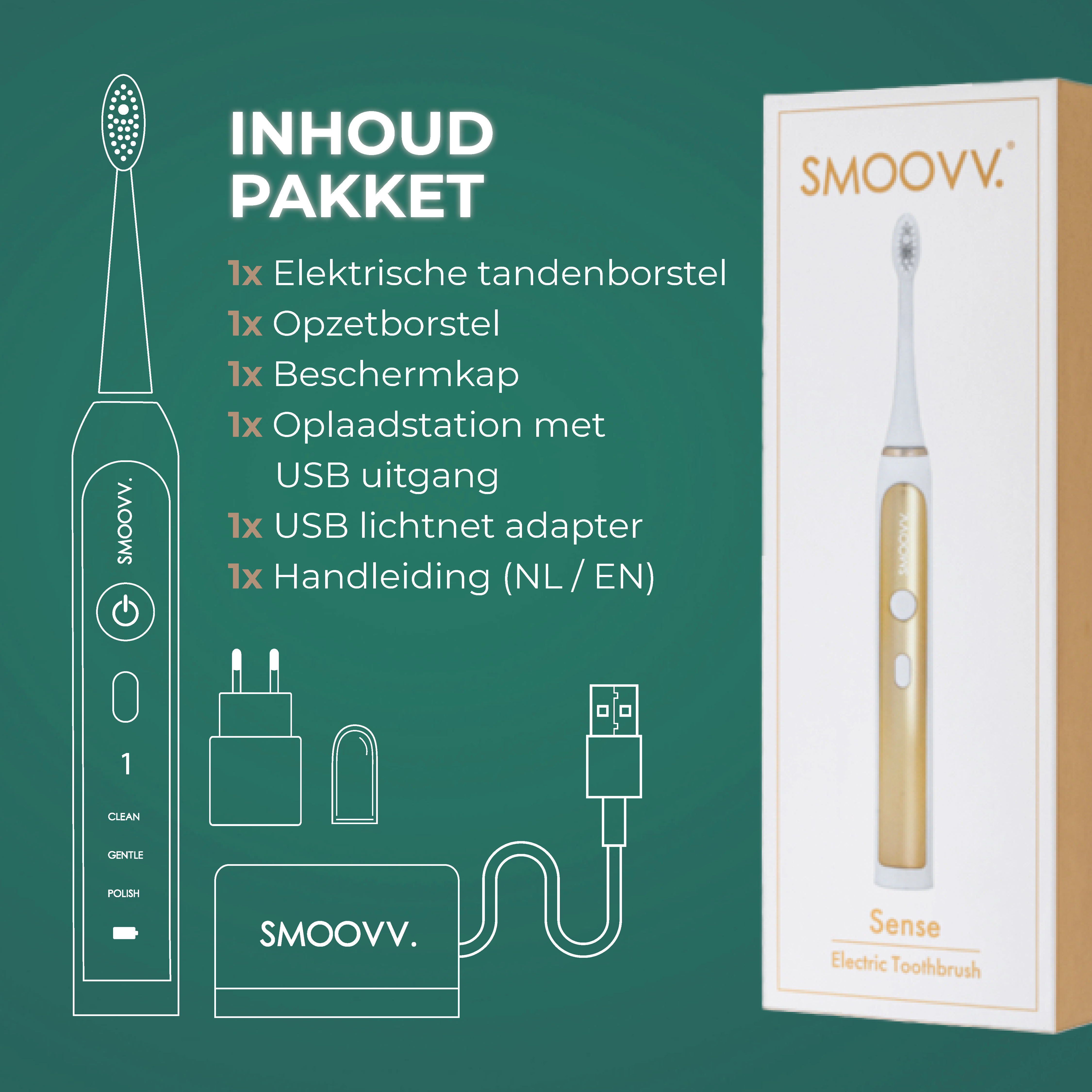 SMOOVV Sense elektrische tandenborstel white and gold